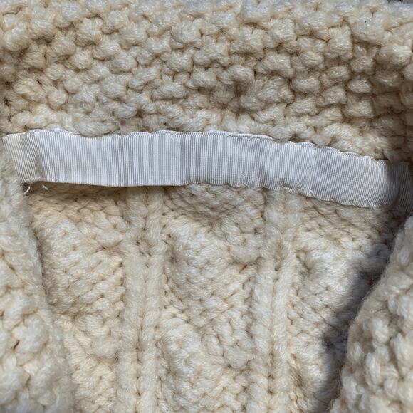 Vintage Hand Knit Chunky Oatmeal Cable Cardigan Sweater Cropped Shawl Collar - Picture 7 of 8